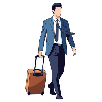 Business Traveler on the Move: A smartly dressed professional, accompanied by luggage, strides confidently, embodying the essence of modern travel and business mobility.
