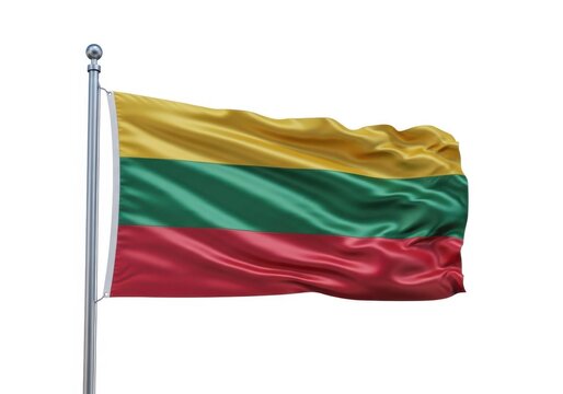 Flag of lithuania waving in the wind, realistic 3d render of the lithuanian flag on a flagpole
