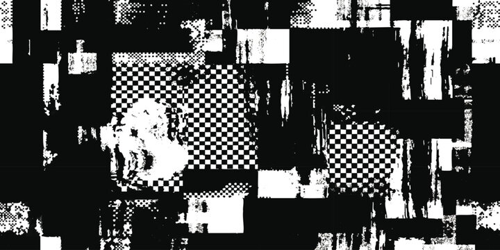 Abstract black and white geometric pattern with distorted shapes and squares for modern graphic background design