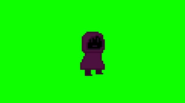 Pixel art animation of a purple wizard walking.