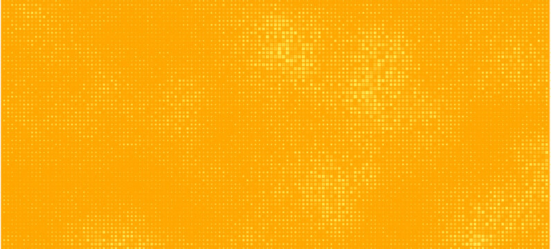 Yellow halftone pattern. Retro comic gradient background. Bright orange pixelated dotted texture overlay. Cartoon pop art faded gradient pattern. arts modern