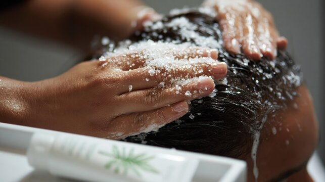 A scalp exfoliation peeling scrub hair treatment.