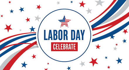 Fototapeta premium labor day celebration badge with american flag stars and ribbons isolated on transparent background