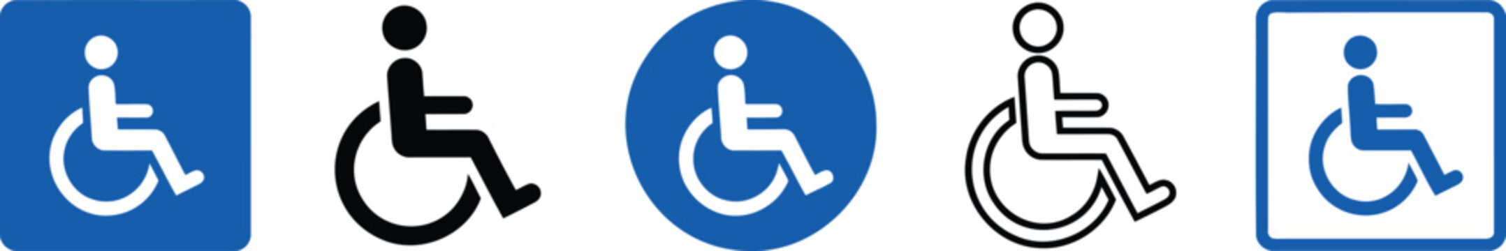 Collection of various international wheelchair accessibility symbols and signs