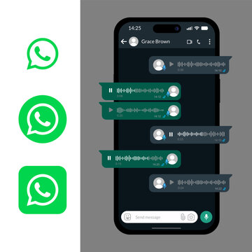 Detailed voice message interface for mobile instant messaging applications, displaying audio waveforms and playback status, integrated into a high-end smartphone screen