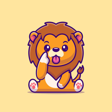 Cute Lion Sitting And Teasing Cartoon