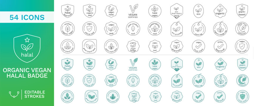 Premium Quality Control Product Trust Seals including Halal Certified Vegan Verified and Plant Based Badge Tags for Healthy Lifestyle Branding and Marketing Materials