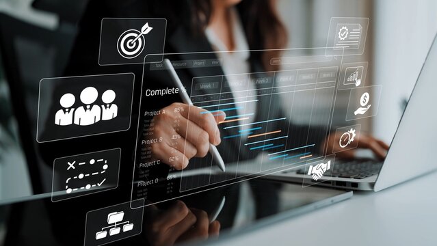Project management dashboard showing timeline, tasks, milestones, and workflows for planning, tracking, and executing successful business or team projects Marrow