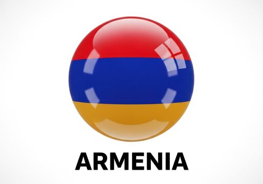 3d glossy sphere with the national flag of armenia isolated on white background