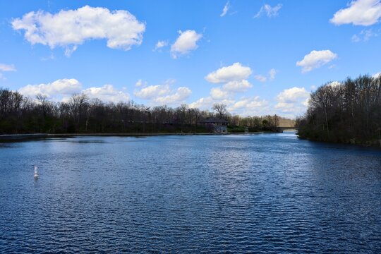 The quiet lake in the countryside on a sunny day.