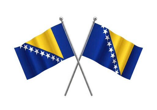 Two crossed flags of bosnia and herzegovina on poles
