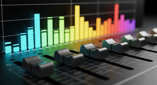 Professional Audio Mixing Console with Colorful Digital Equalizer Display