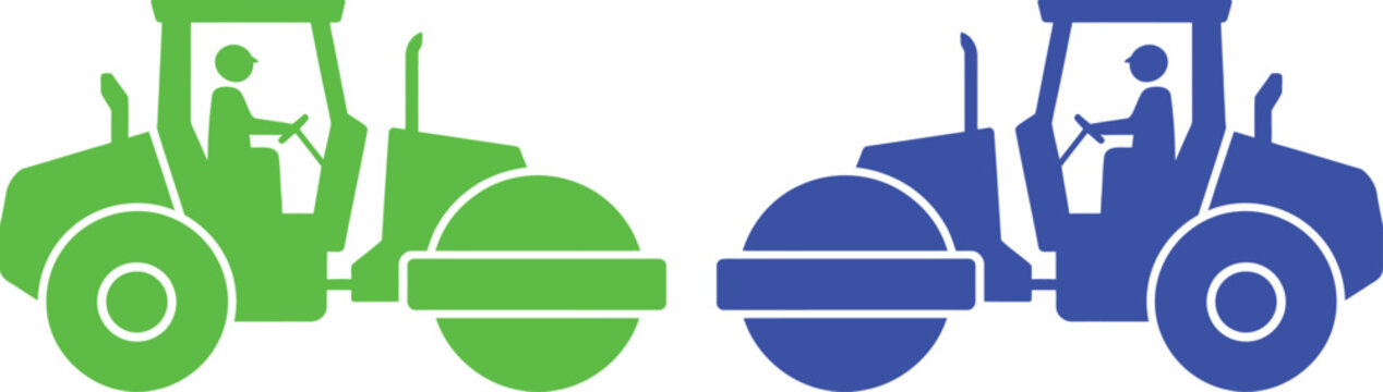 Two colored tractors facing each other vector illustration