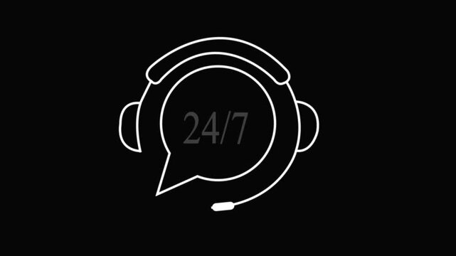 24/7 Customer Support Neon Icon with Headphones and Chat Bubble on Office icon animation.