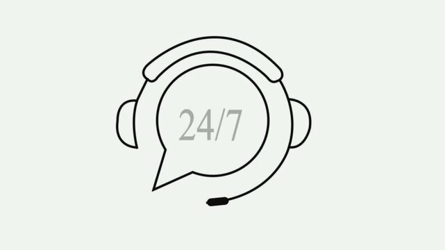 24/7 Customer Support Neon Icon with Headphones and Chat Bubble on Office icon animation.