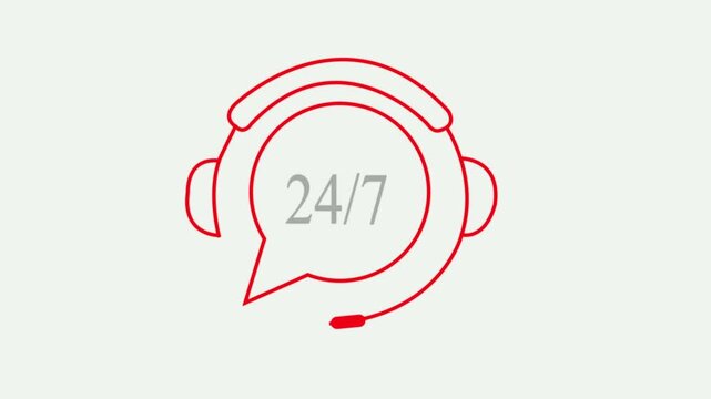 24/7 Customer Support Neon Icon with Headphones and Chat Bubble on Office icon animation.