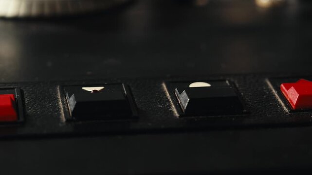 Tape audio music player, studio magnetic tape, vintage retro spool reel to reel player and recorder, magnetic tape data storage close up, music studio. 