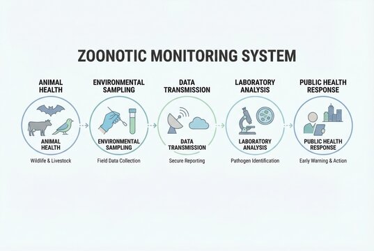 Comprehensive Zoonotic Monitoring System Integrating Animal Health Data Collection Environmental Sampling Protocols Laboratory Analysis and Public Health Response Framework