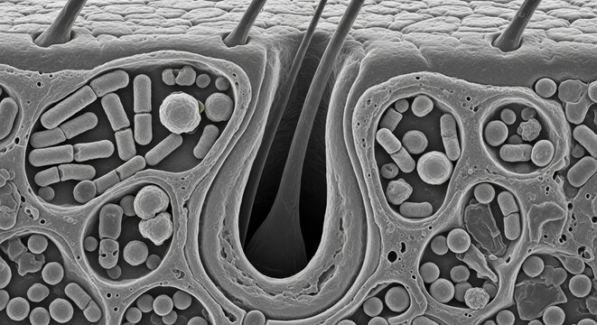 Microscopic view of plant cell structure, detailed 3d render, educational science illustration