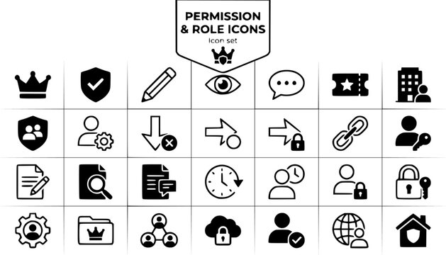 Permission Role Icons Set Owner Crown Admin Shield Editor Pencil Viewer Eye Commenter Bubble Guest Pass Org Admin Super Admin Revoke Inherit Override Guest Link Vector