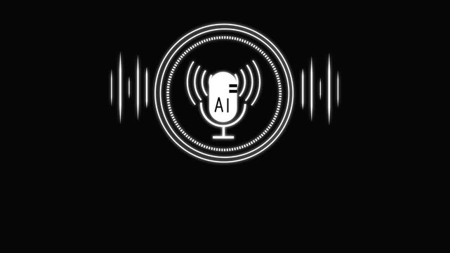 voice recording and podcast mic microphone button icon animation. Audio microphone icon animation in black background. Microphone Podcast Audio Wave Animation with Digital Sound Spectrum