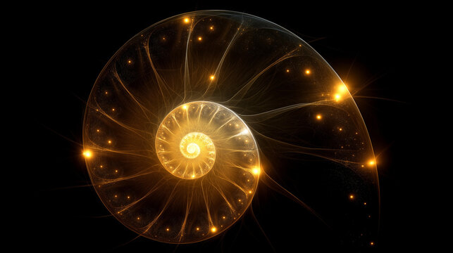 Sacred geometry golden spiral fractal design representing divine proportion and mathematical beauty. Golden spiral fractal, sacred geometry, divine proportion, mathematical beauty