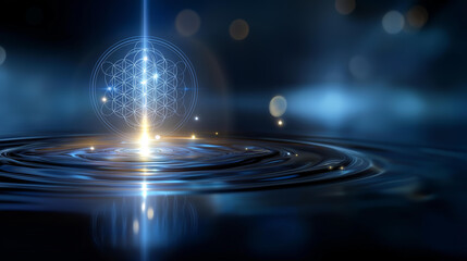 Fototapeta premium Visual of a dream filled with spiritual symbols including light, water, and sacred geometry for a metaphysical and consciousness concept. Dream spiritual symbols, light water