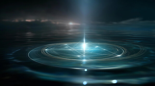 Visual of a dream filled with spiritual symbols including light, water, and sacred geometry for a metaphysical and consciousness concept. Dream spiritual symbols, light water