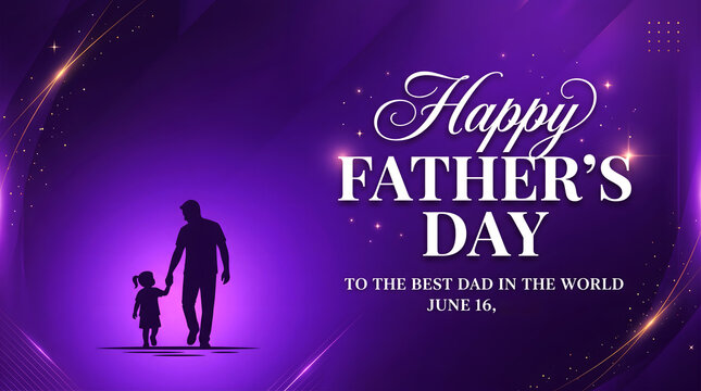 A silhouette of a man and a child on a purple background with a Happy Father's Day message to the best dad in the world on June 16.