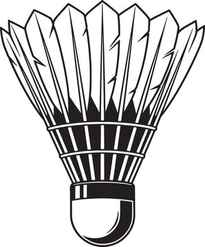 Black and white badminton shuttlecock in detail with feathers and cork base also transparent background