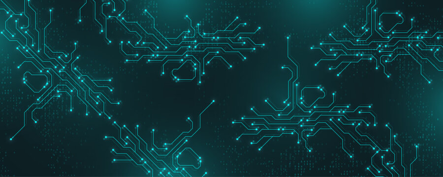 Circuit board digital abstract background. Motherboard technology texture design. AI semiconductor and computer processor on tech bg. Vector illustration