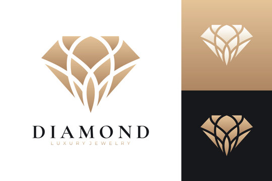 Elegant gold diamond logo, geometric minimalist