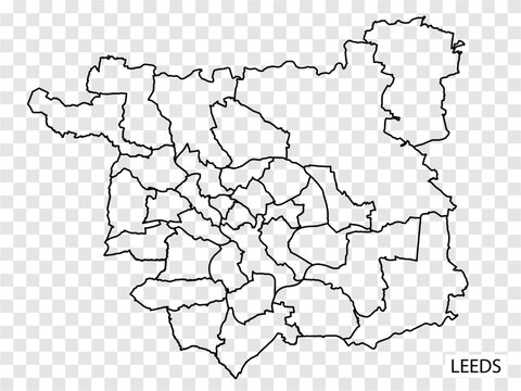 High Quality map of Leeds is a city of England, with borders of the districts. Map of Leeds for your web site design, app, UI. UK. EPS10.