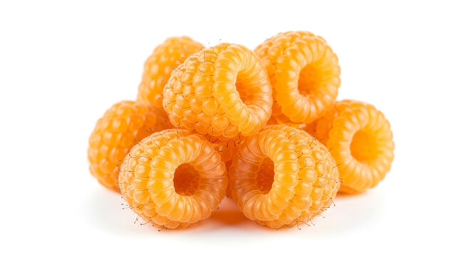 Close-up of A Cluster of Vibrant Orange Raspberries Against A White Concept Delicious Food