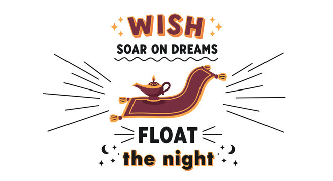 Inspirational quotes, dreamy typography, magic lamp vector, motivational phrases, colorful illustrations