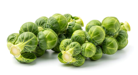 Fototapeta premium Fresh Green Brussels Sprouts Arranged on A White , Showcasing Their Vibrant Color and Texture Concept Delicious Food