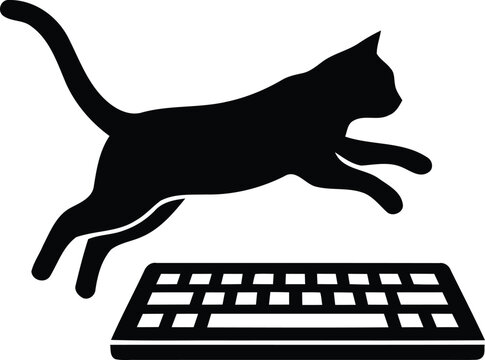 Playful cat jumping over a computer keyboard icon.Playful cat jumping over a computer keyboard icon.
