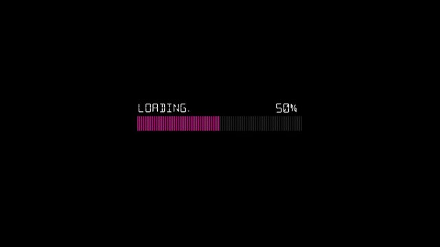 Animated progress bar from zero to hundred increasing percentage animation on black background.4k video