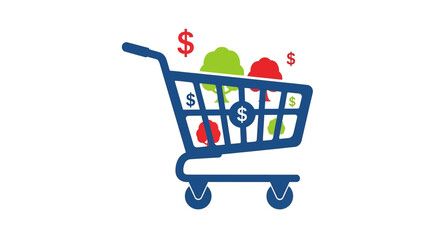 shopping cart filled with fruits and dollar signs silhouette high quality professional detailed modern elegant stylish clean crisp vibrant colorful digital © sakib