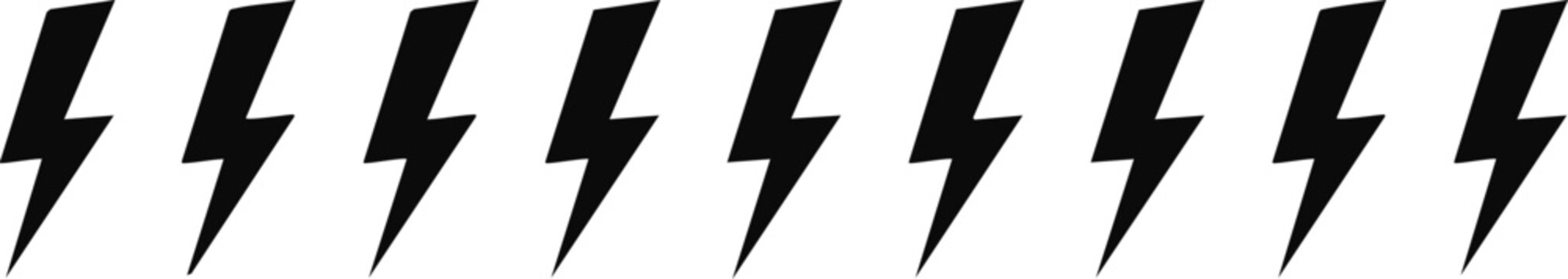Row of Black Lightning Bolt Icons thunderbolt electricity symbol