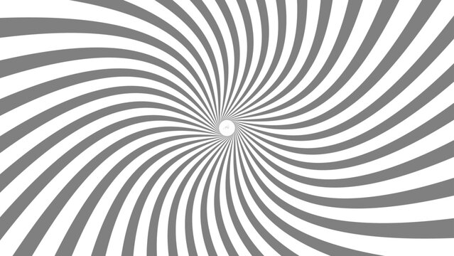 Monochrome sunburst vector illustration featuring a swirling vortex pattern with radial grey and white stripes emanating from a center point circular shape