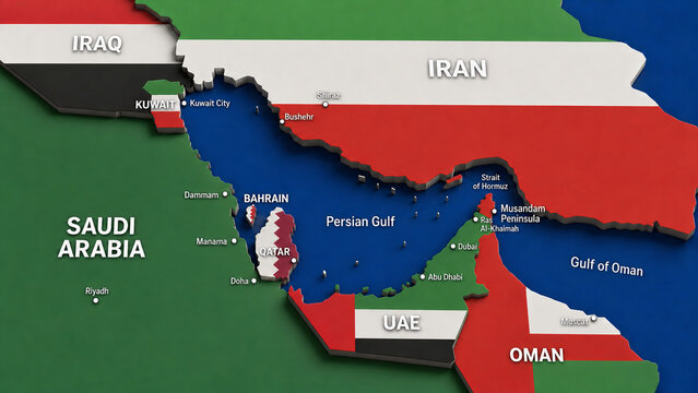 Strait Hormuz Persian Gulf Map Countries Flag Colors Cities Photo