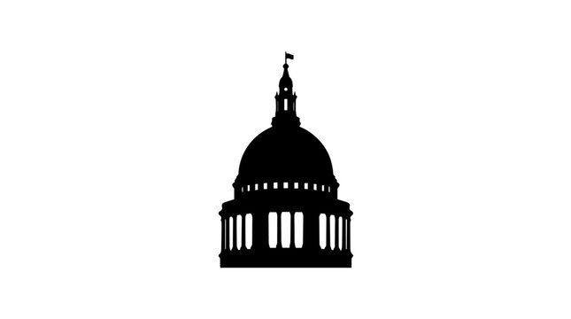 Vector silhouette of domed capitol building with flag and columns, iconic U.S. government landmark art