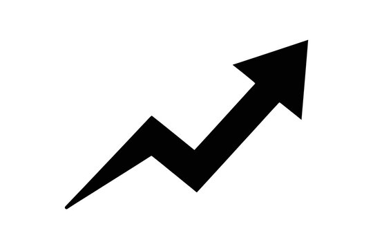 Black upward arrow with zigzag growth and progress symbol