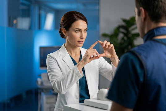 Strategic medical expert explaining a complex procedure in a high-tech facility. The shot captures clinical authority and the sophisticated, high-stakes atmosphere of modern healthcare.
