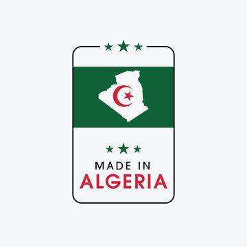 Made in Algeria with a map label design for product packaging and an authentic product label.
