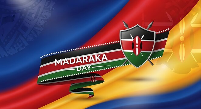 Madaraka day celebration graphic with kenyan flag elements and shield