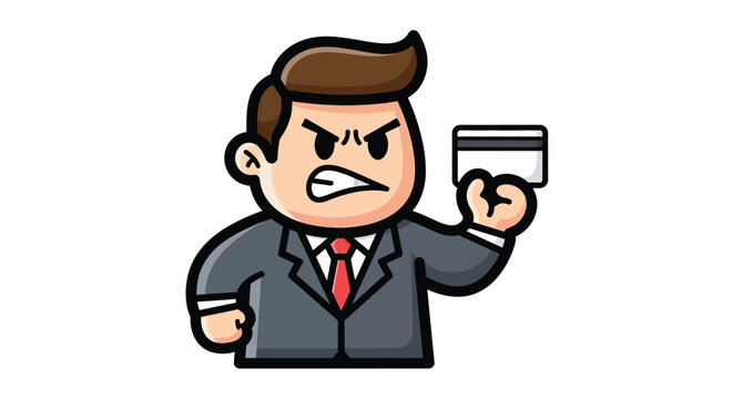 Angry businessman holding credit card.
