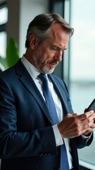Fototapeta premium A businessman looks at his mobile device