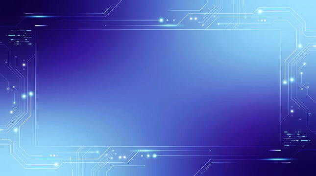Abstract Technology Background Banner with Circuit Board Lines Digital Interface and Cyber Space Frame with Copy Space